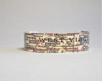 West Virginia Map Cuff Bracelet Unique Hometown State Jewelry for Men or Women