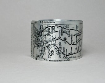 Cincinnati Ohio to Covington Lexington Kentucky Cuff Bracelet Road Map Unique Travel Gift for Men or Women