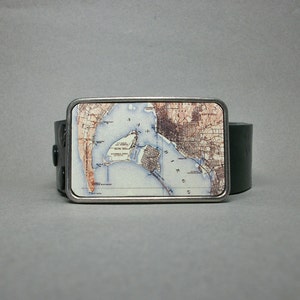 Vintage San Diego Map Belt Buckle: Handmade Aluminum Buckle