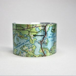 Minocqua Lake Wisconsin Carte Brassard Bracelet Cadeau Unique pour Hommes ou Femmes