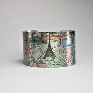 Paris France Map Eiffel Tower Cuff Bracelet Unique Gift for the Traveler