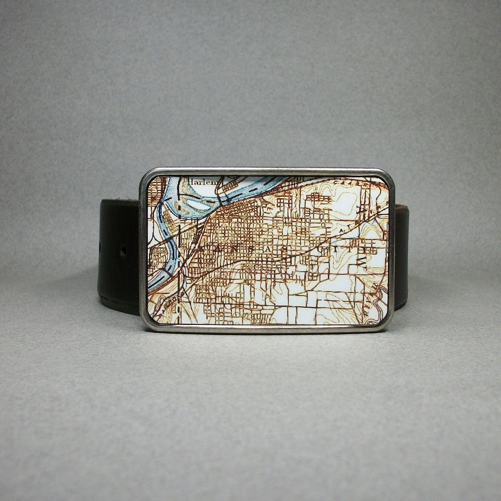 Belt Buckle Vintage Map Kansas City Missouri on Metal Cool Etsy