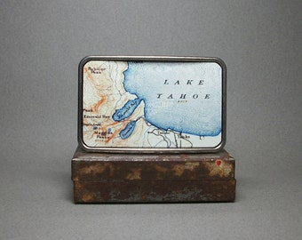 Belt Buckle Lake Tahoe California Vintage Map Unique Gift for Men or Women