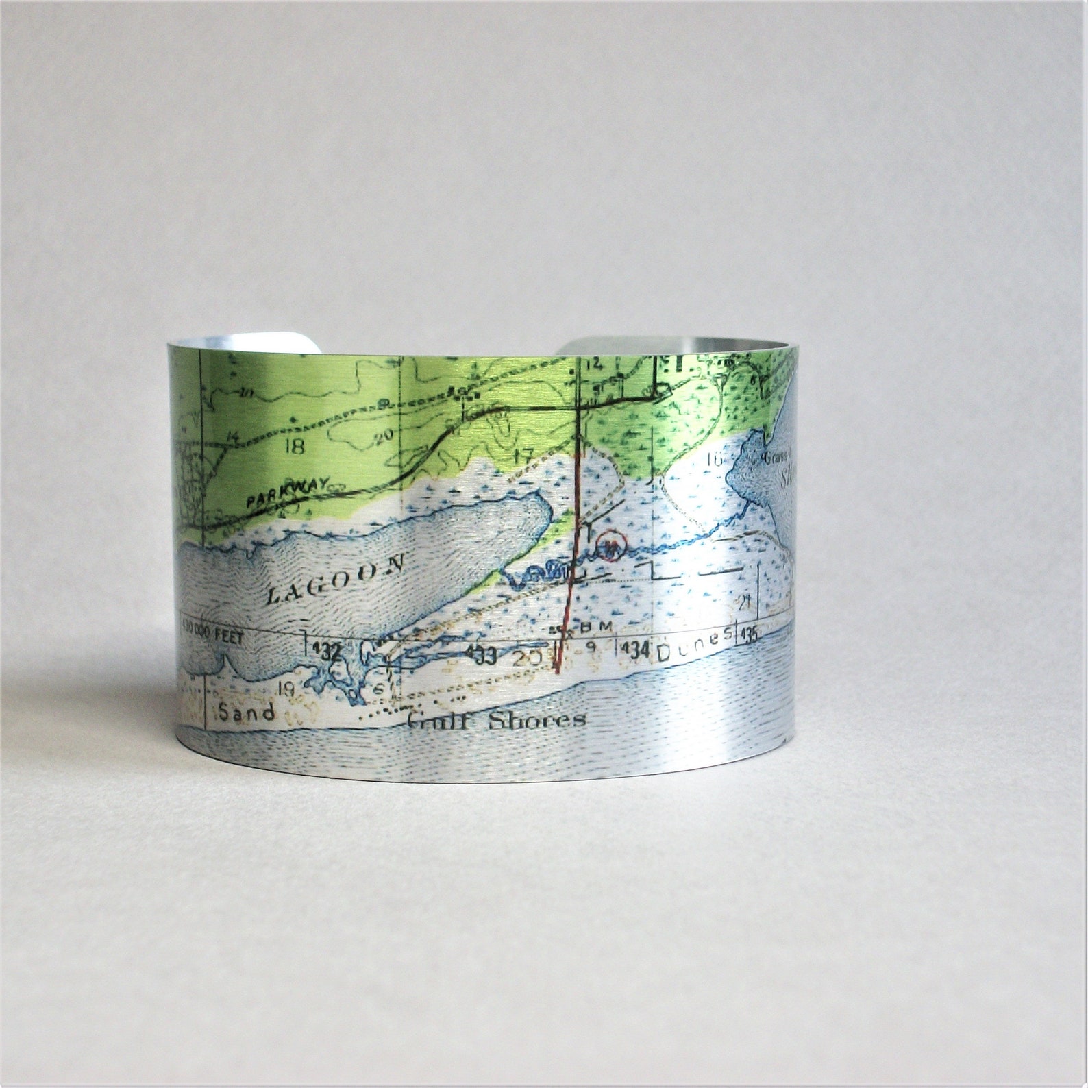 Gulf Shores Alabama Map Cuff Bracelet Alligator Island Unique Etsy