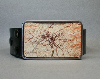 Belt Buckle Blacksburg Virginia Vintage Map Unique Gift for Men or Women