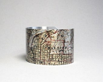 Raleigh North Carolina Map Cuff Bracelet Gift for Men or Women