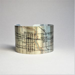 Chicago Illinois West Side Map Manschette Armband Oak Park River Forrest Austin Einzigartiges Geschenk für Männer oder Frauen