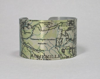 Asheville North Carolina Map Cuff Bracelet Unique Gift for Men or Women