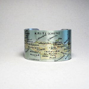 Crete Greece Map Cuff Bracelet Greek Islands Unique Traveler Gift for Men or Women