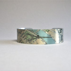 Bracelet manchette avec carte de la tour Eiffel de Paris, cadeau unique