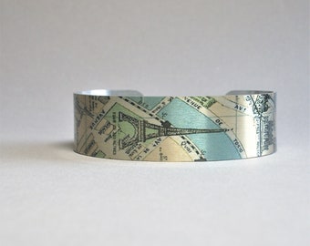 Eiffel Tower Paris Map Cuff Bracelet: Vintage Style Jewelry