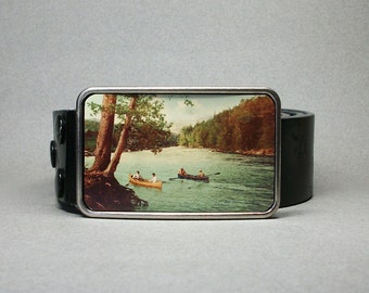 Canoe on Lake Belt Buckle: Unique Wilderness Gift