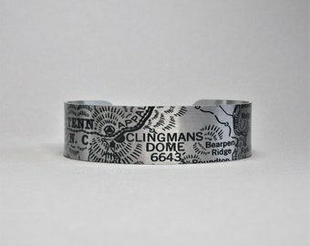 Great Smoky Mountains National Park Clingmans Dome Map Cuff Bracelet Unique Hiking Gift for Men or Women