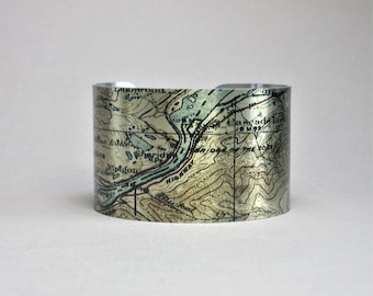 Bridge of the Gods Map Oregon Cuff Bracelet Columbia River Cascade Locks Unique Gift for Men or Women