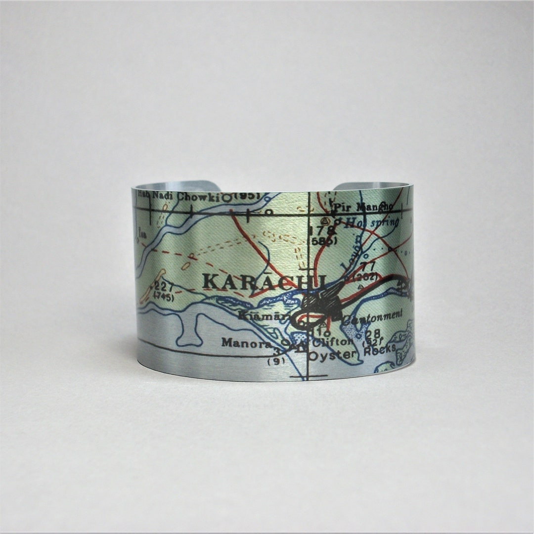 Karachi Pakistan Map Cuff Bracelet Unique Gift Etsy