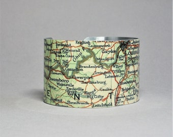 Kentucky Map Cuff Bracelet Louisville Frankfort Lexington Owensboro Unique Gift for Men or Women