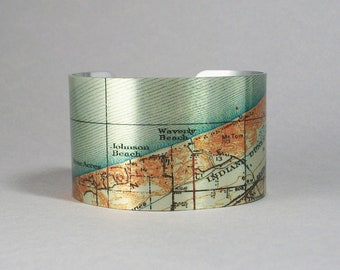 Indiana Dunes State Park Map Cuff Bracelet Unique Hiking Gift for Men or Women