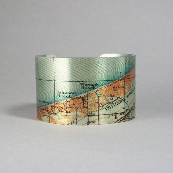 Indiana Dunes State Park Map Cuff Bracelet Unique Hiking Gift for Men or Women