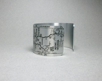 Winston Salem to Asheville North Carolina Map Cuff Bracelet Unique Gift for Men or Women