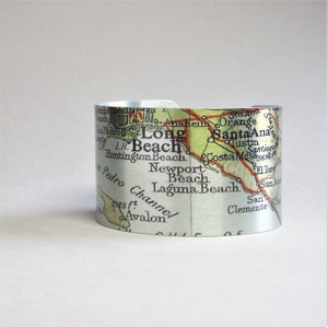 Long Beach California Map Cuff Bracelet Redondo Laguna Huntington Beach Unique Gift for Men or Women