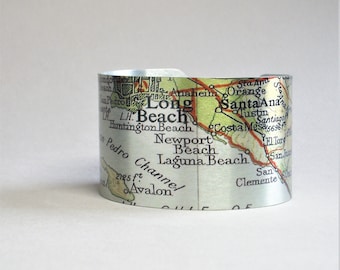 Long Beach California Map Cuff Bracelet Redondo Laguna Huntington Beach Unique Gift for Men or Women