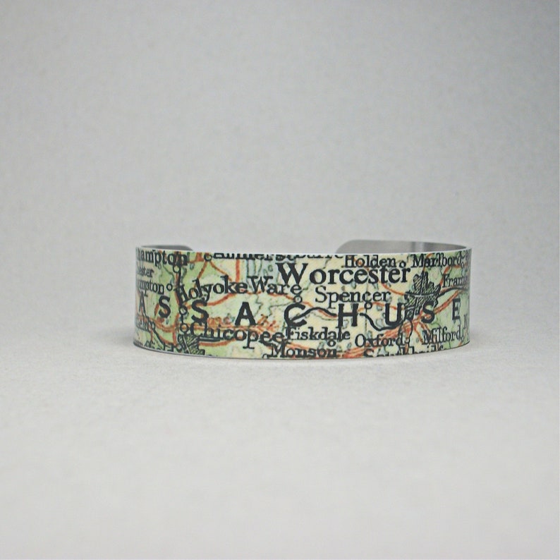 Massachusetts Map Cuff Bracelet Unique Gift image 1