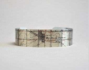 Broken Arrow Oklahoma Map Cuff Bracelet Unique Gift for Men or Women