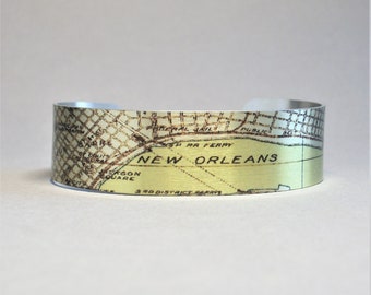 New Orleans Cuff Bracelet NOLA Louisiana Map Unique Travel Vacation Memento