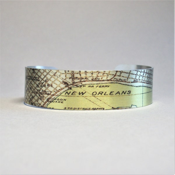 New Orleans Cuff Bracelet NOLA Louisiana Map Unique Travel Vacation Memento