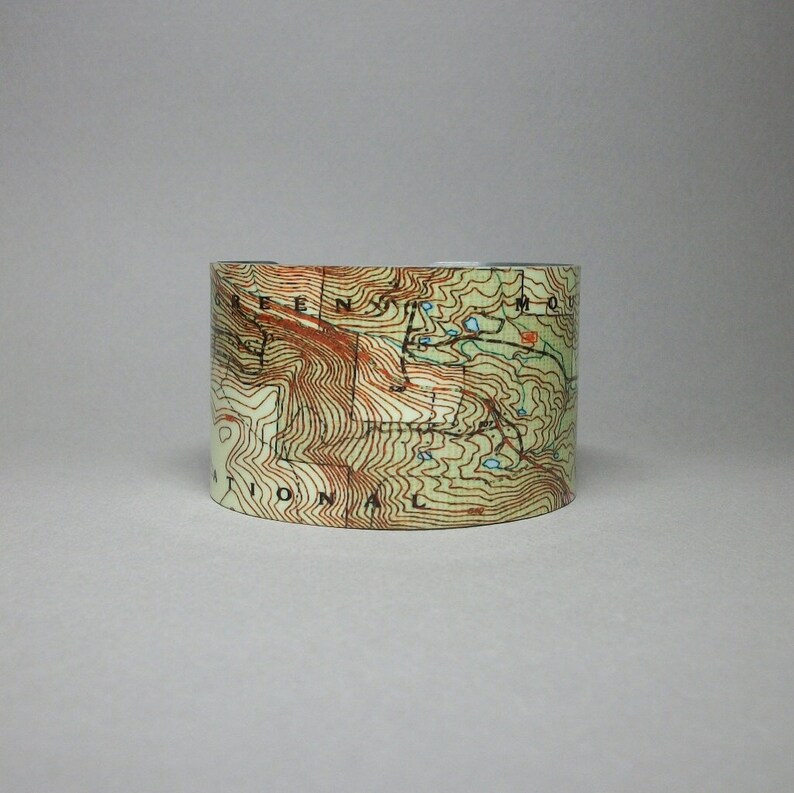 Green Mountain National Forest Vermont Map Cuff Bracelet Unique Hiking Camping Gift for Men or Women image 1