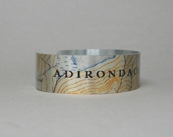 Adirondack Mountains New York Map Cuff Bracelet Narrow Unique Gift for Men or Women