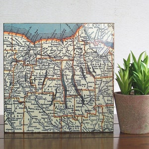 Vintage Finger Lakes Map Block: New York Wall Art