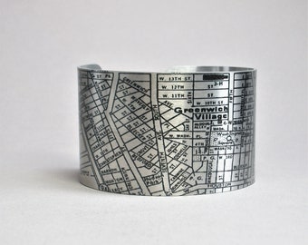 Greenwich Village New York City NYC Manhattan Street Map Cuff Bracelet Unique Gift for Men or Women