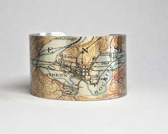 Athens Ohio Cuff Bracelet Map Unique Graduation College University Gift for Men or Women