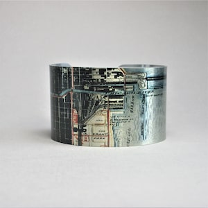 Bracelet manchette avec carte, boucle Chicago Illinois Cadeau unique pour homme ou femme