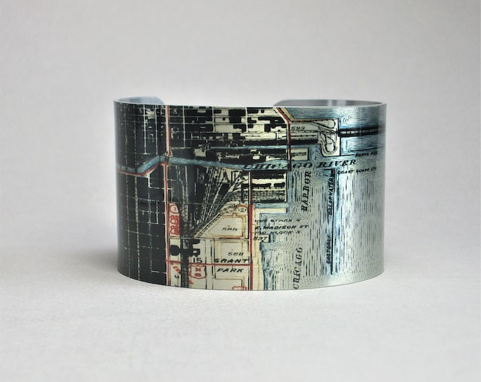 Chicago Loop Map Cuff Bracelet, Vintage Style Bracelet