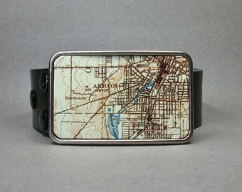 Vintage Map Belt Buckle Akron Ohio Cool Gift for Men or Women