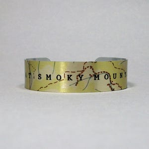 Smoky Mountains Map Cuff Bracelet, Hiking Gift