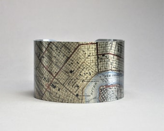 New Orleans Louisiana Map Cuff Bracelet NOLA Unique Gift for Her