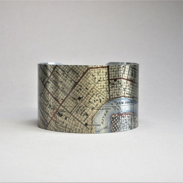 New Orleans Louisiana Map Cuff Bracelet NOLA Unique Gift for Her