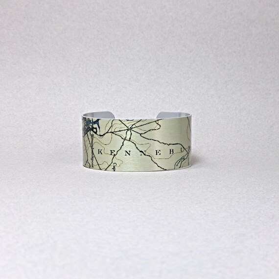 Kennebunkport Maine Map Bracelet: Vintage Style Cuff
