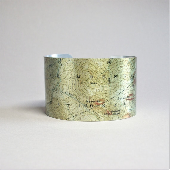 White Mountains Map Cuff Bracelet: Vintage New Hampshire Topography