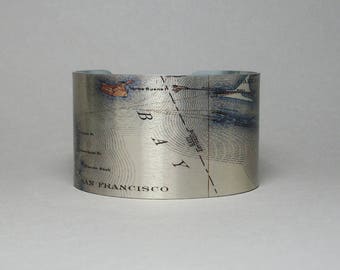 San Francisco Bay Oakland Alameda Cuff Bracelet Map California Unique Gift for Men or Women