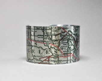 Los Angeles California Map Cuff Bracelet Unique Gift for Men or Women