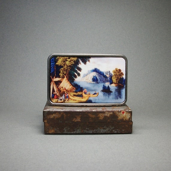 Belt Buckle Native American Camping Canoes on the Lake American Wilderness