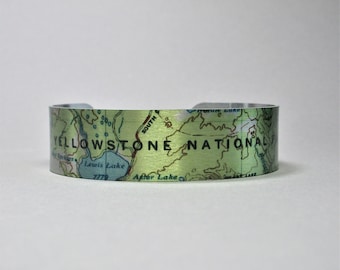 Yellowstone National Park Cuff Bracelet Map Unique Gift for Men or Women