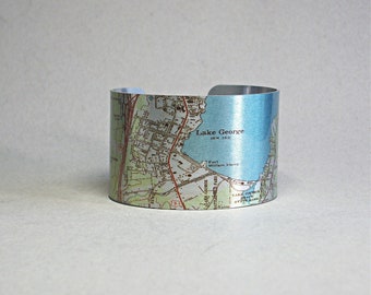 Lake George New York Map Adirondacks Cuff Bracelet Unique Gift for Men or Women