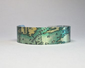 Chesapeake Bay Virginia Maryland Map Cuff Bracelet Unique Gift for Men or Women