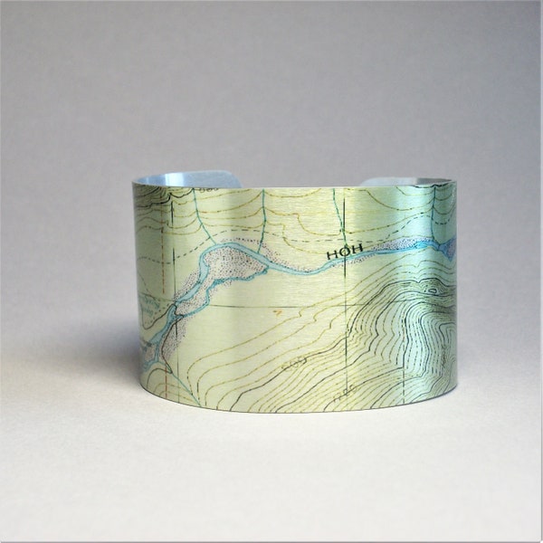 Hoh River Trail Olympic National Park Washington Map Cuff Bracelet Hiking Gift for Men or Women
