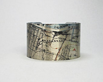 Savannah Georgia Map Cuff Bracelet Unique Hometown Travel Gift Idea